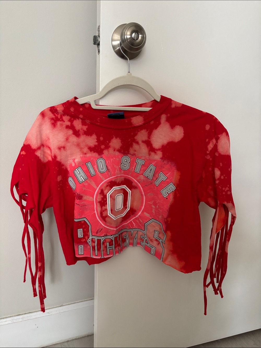 Ohio State Buckeyes Red Tie-Dye Cropped Tee custom made